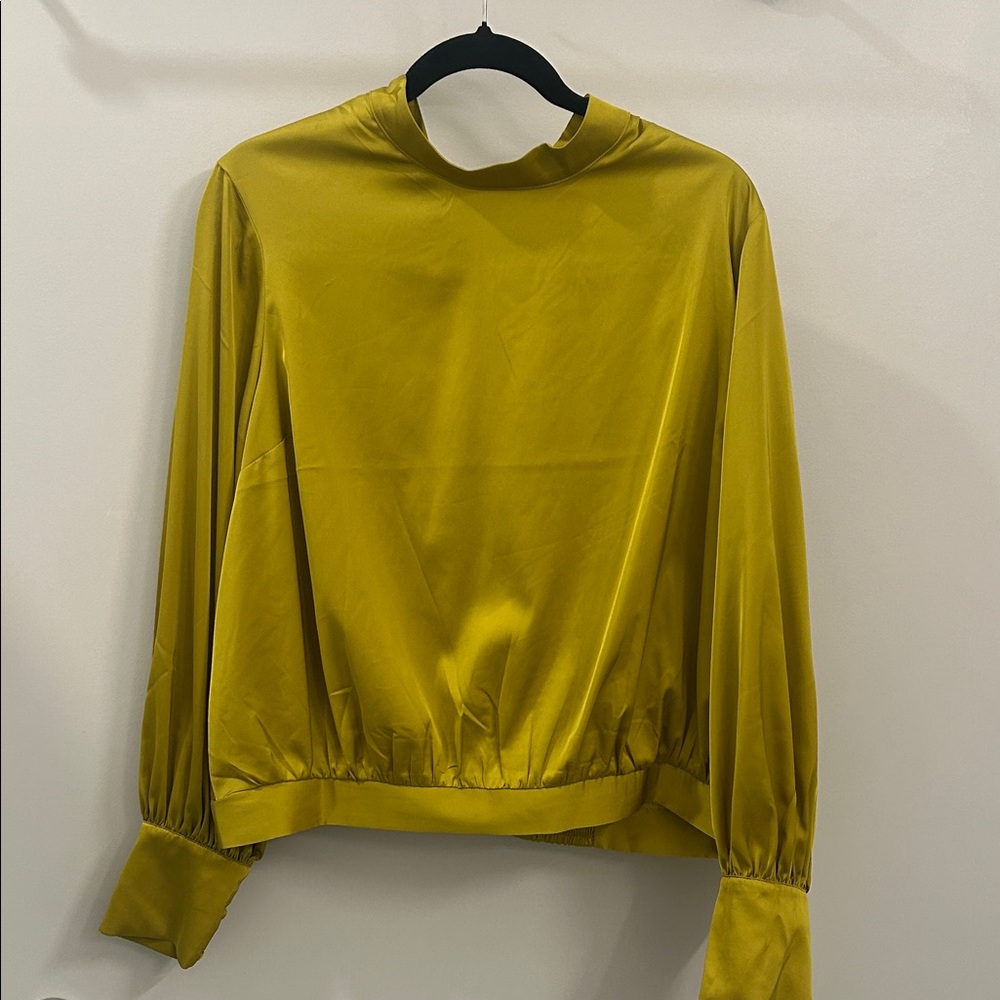 Express Satin Mock Neck Long-Sleeve Top - Mustard Yellow